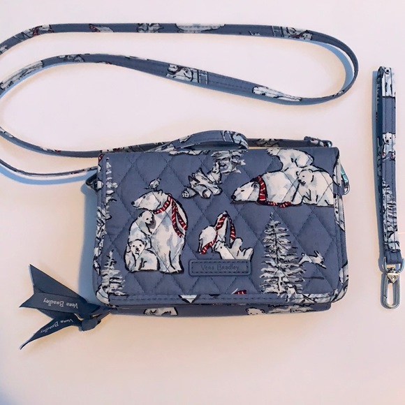 Vera Bradley crossbody/ wristlet. Blue Polar bear print. 3 sections. - Picture 1 of 7